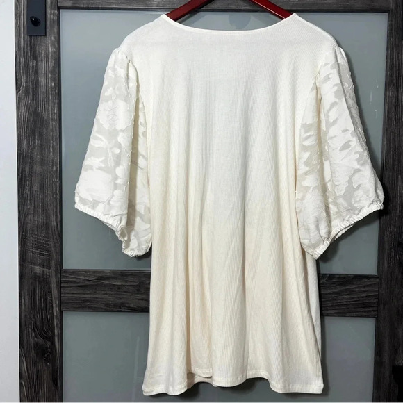 Super Soft by Torrid Rib Knit Faux Wrap Top Lace Sleeves Cream Women's 5X NWOT - Picture 7 of 7